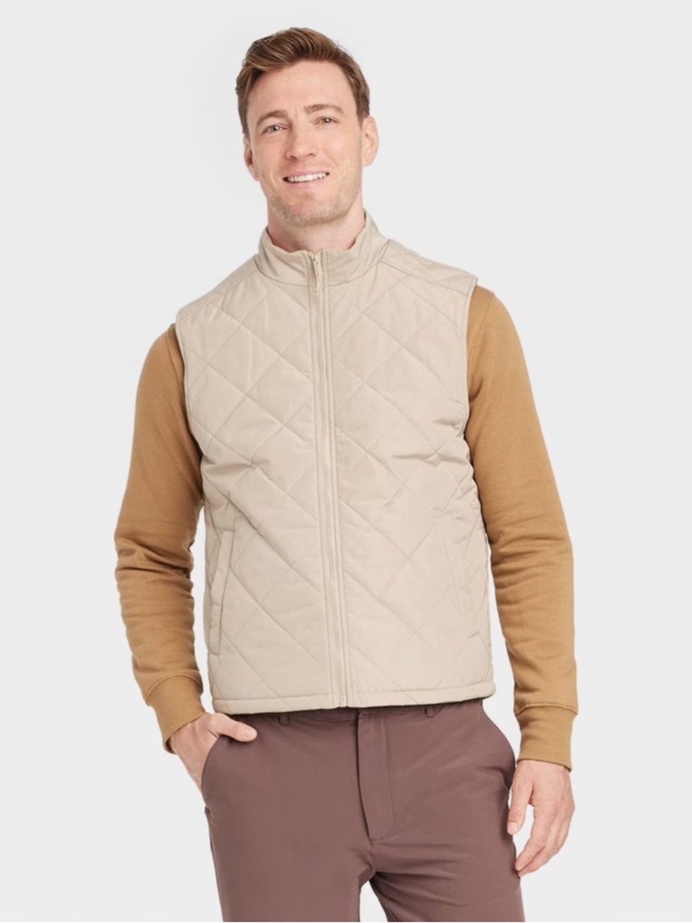 New! Men's Midweight Puffer Sleeveless Vest - Goodfellow & Co™ Tan Size XXL